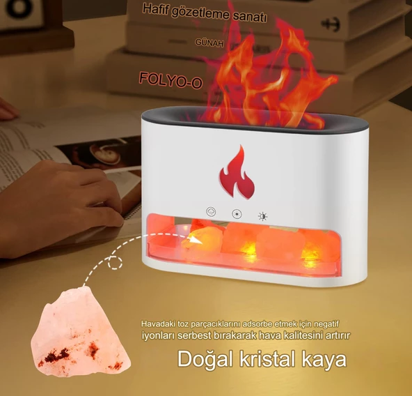 Şömine Tasarımlı Alevli Işıklı Buhar Makinesi Doğal Taş Hediyeli - 2