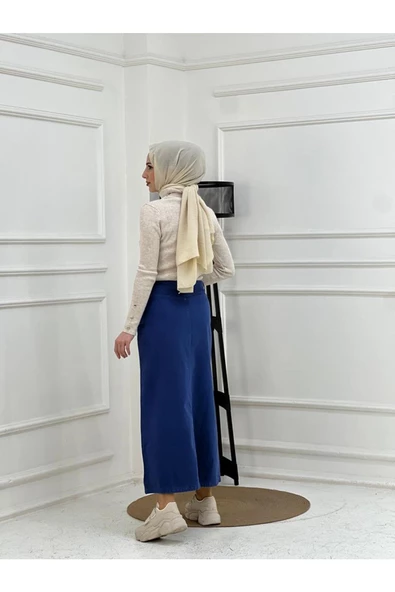 Nakışlı Kontrast Ipli Gabardin Etek - 5