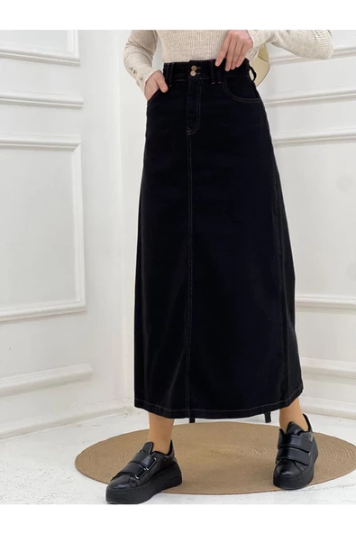 Nakışlı Kontrast Ipli Gabardin Etek - 12