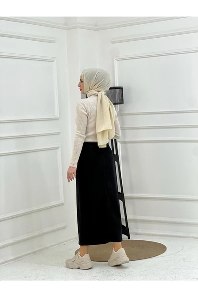 Nakışlı Kontrast Ipli Gabardin Etek - 9