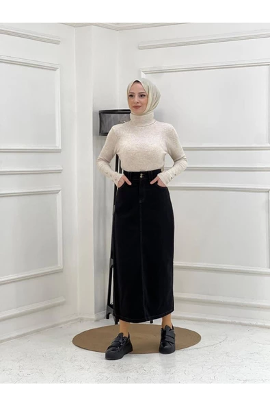 Nakışlı Kontrast Ipli Gabardin Etek - 10