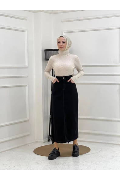 Nakışlı Kontrast Ipli Gabardin Etek - 6