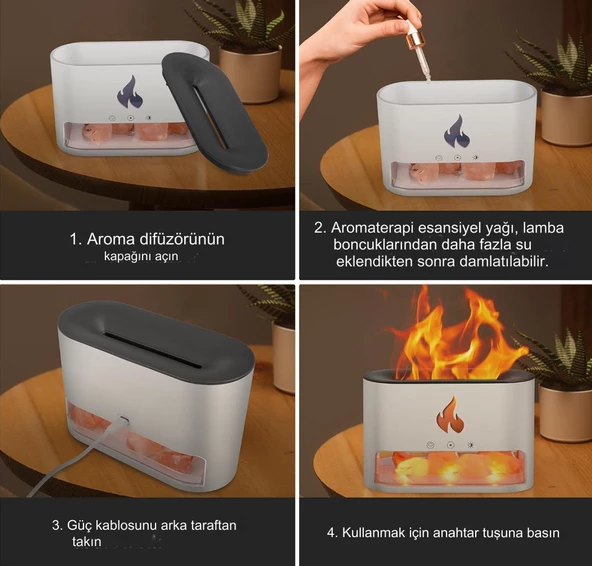 Şömine Tasarımlı Alevli Işıklı Buhar Makinesi Doğal Taş Hediyeli - 5