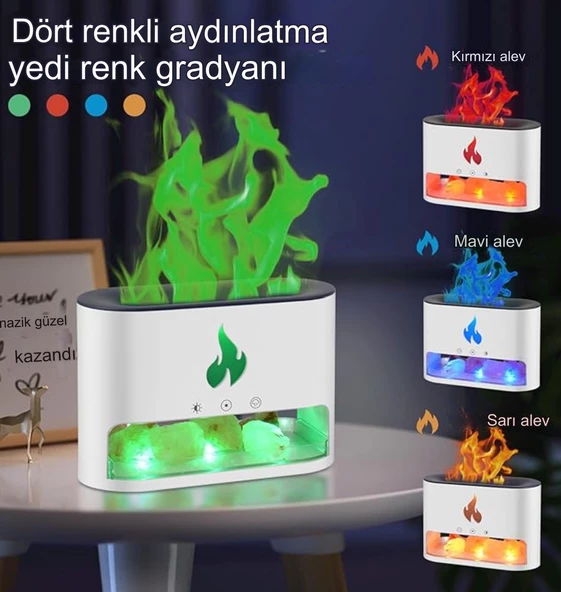 Şömine Tasarımlı Alevli Işıklı Buhar Makinesi Doğal Taş Hediyeli - 3