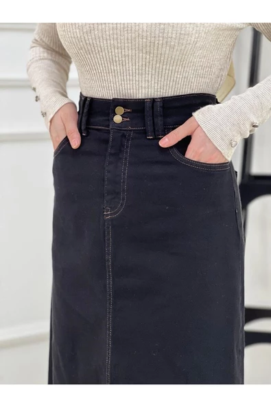 Nakışlı Kontrast Ipli Gabardin Etek - 7