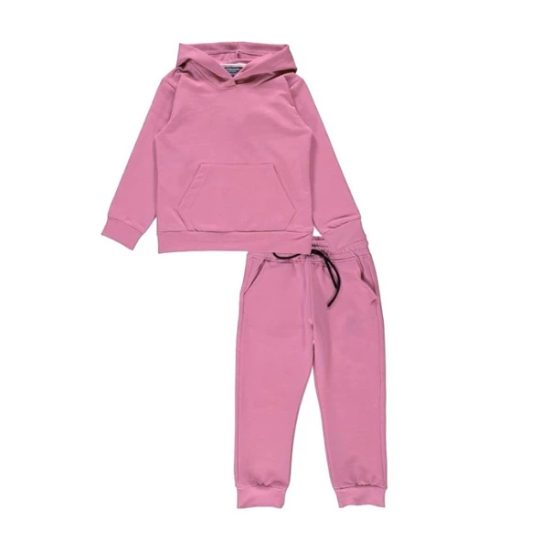 Basic Düz Kanguru Cepli Kapüşonlu Çocuk Eşofman MNK0611 - Resim 2