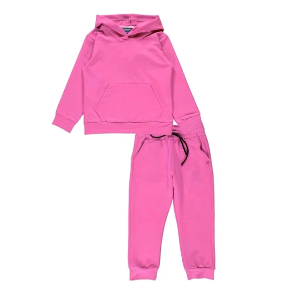 Basic Düz Kanguru Cepli Kapüşonlu Çocuk Eşofman MNK0611 - Resim 6