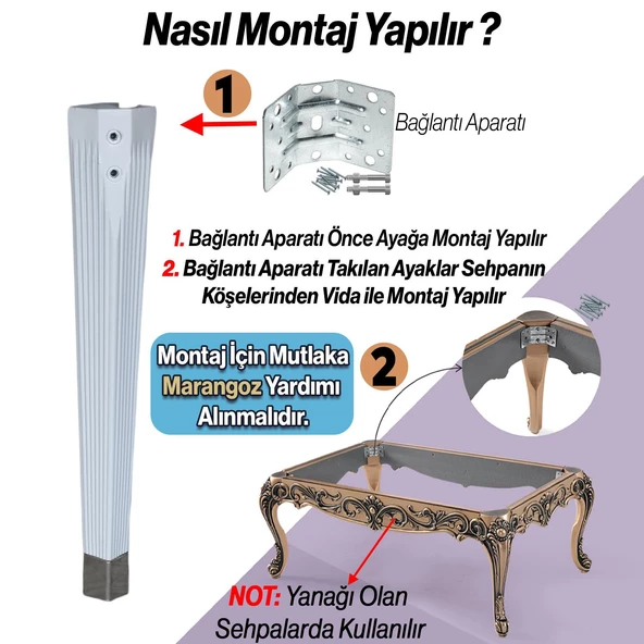 Mobilya Beyaz Krom Renk Plastik Sehpa Ayağı 45 cm Elit Ayak Zigon Ayak Mutfak Yemek Masası 4 Adet - 5