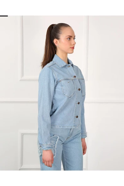 Kelebek Nakışlı Ceket-mavi - 4