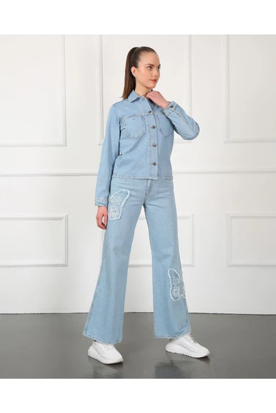 Kelebek Nakışlı Ceket-mavi - 6