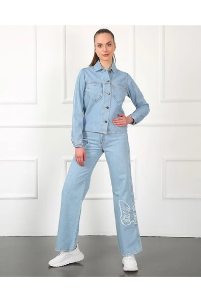 Kelebek Nakışlı Ceket-mavi - 7