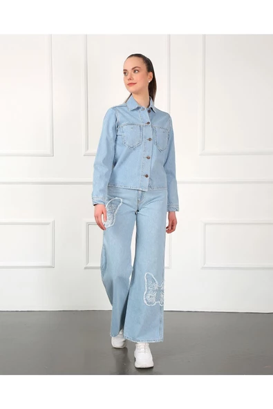 Kelebek Nakışlı Ceket-mavi - 5