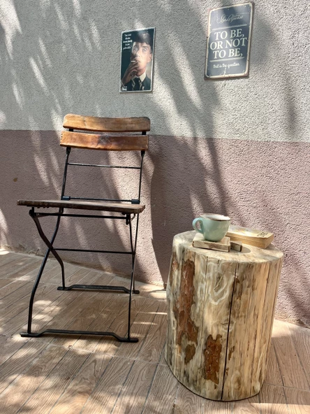 Ahşap Doğal Kütük Yan Sehpa Tabure Komidin Saksılık - 3