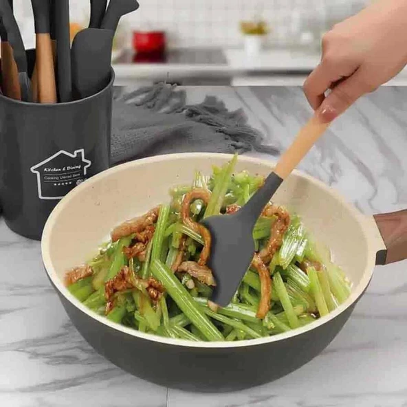 SİLİKON SERVİS SPATULASI AHŞAP SAP (ASP-12) - 2
