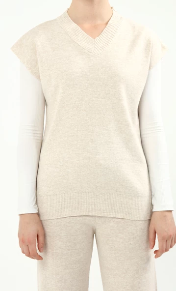 V Yaka Süveter Pantolon Ikili Triko Takım - 3