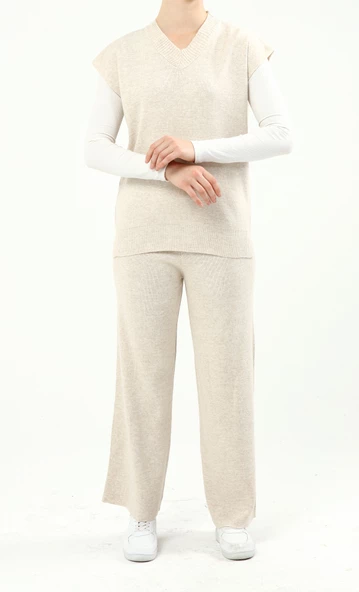 V Yaka Süveter Pantolon Ikili Triko Takım - 5