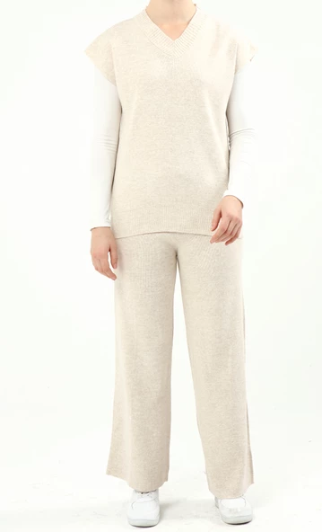 V Yaka Süveter Pantolon Ikili Triko Takım - 4