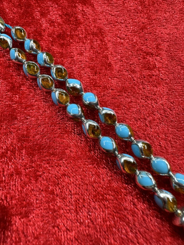 ALBOS MÜCEVHERAT Kehribar İşlemeli Mineli 925 Ayar Mini Boy Gümüş Tesbih - Resim 3