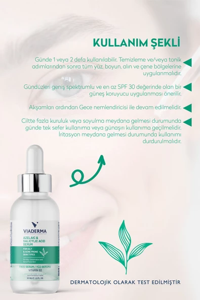 VİADERMA Azelaıc & Salıcylıc Acıd Serum Yağlı Akne Eğilimli Cilt Tipleri için Yüz Serumu 30 ml - 3