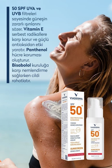 VİADERMA SPF+50 Hassas Kuru & Kızarık Ciltler İçin Yüksek Korumalı Yüz & Vücut Güneş Kremi 100 ml - 3
