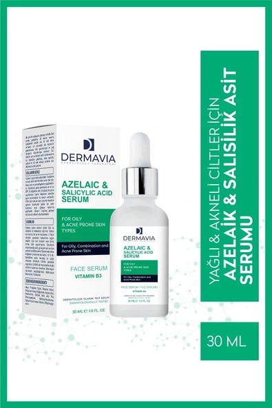 DERMAVİA Azelaıc & Salıcylıc Acıd Serum Yağlı Akne Eğilimli Cilt Tipleri Için Yüz Serumu 30 ml