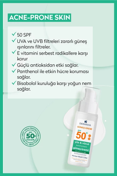 Dermavia Spf 50 Yüz Ve Vücut Güneş Kremi Akneye Meyilli Ciltler 100 Ml - 2