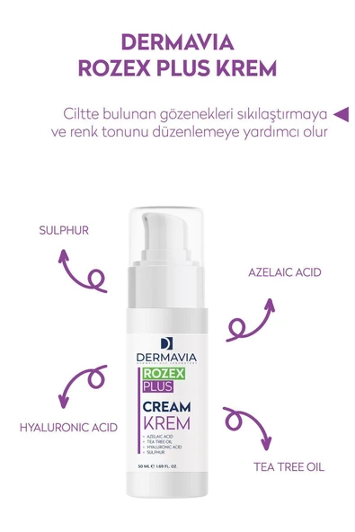 DERMAVİA Rozex Plus Krem 50 ml Çay Ağacı Yağı, Kükürt, Azelaik & Hyaluronic Asit - 3