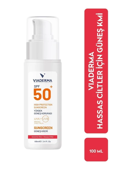 VİADERMA SPF+50 Hassas Kuru & Kızarık Ciltler İçin Yüksek Korumalı Yüz & Vücut Güneş Kremi 100 ml