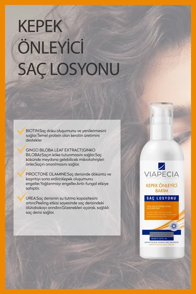VİAPECİA Kepek Önleyici Bakım Saç Losyonu Saç Derisindeki Döküntü Kaşıntı & Sebumunu Engeller 150ml - 2