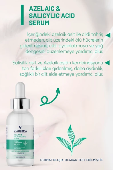 VİADERMA Azelaıc & Salıcylıc Acıd Serum Yağlı Akne Eğilimli Cilt Tipleri için Yüz Serumu 30 ml - 2