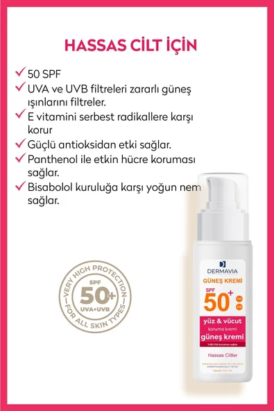 DERMAVİA Spf 50 Yüz Ve Vücut Koruma Güneş Kremi Hassas Ciltler 100 ml - 2