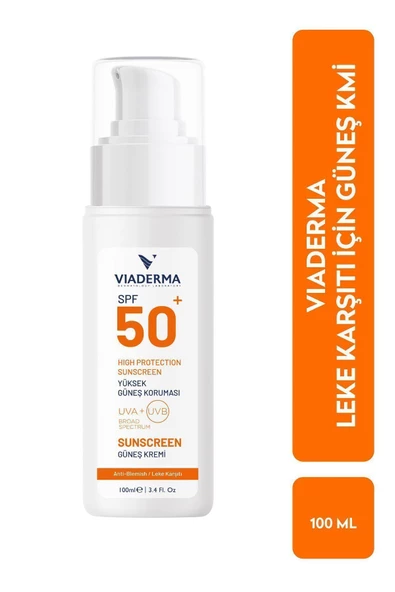 VİADERMA SPF 50 Leke Karşıtı Yüz ve Vücut Koruma Güneş Kremi 100 ml - Tüm Ciltler Suya Dayanıklı