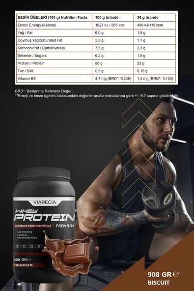 VİAPECİA Whey Protein Çikolatalı Bol Proteinli 908 Gr Premium - 3