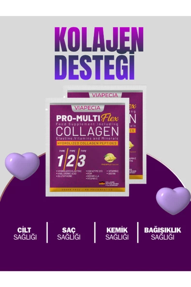 VİAPECİA %100 Saf Ve Doğal Hidrolize Ananas Aromalı Kolajen Tip1 Tip2 Tip3 30 lu Paket 10 Gram - 3