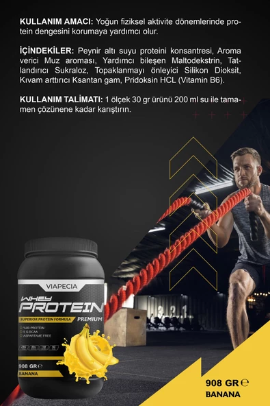 VİAPECİA Whey Protein Muz Aromalı Yüksek Proteinli 908 Gr Premium - 4