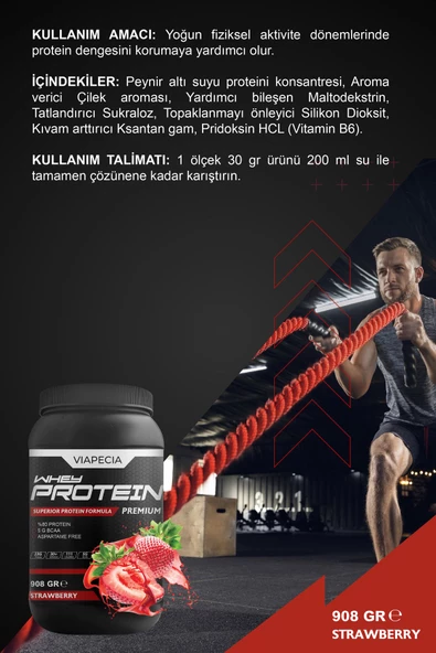 VİAPECİA Whey Protein Çilekli Bol Protein 908 Gr Premium - 3