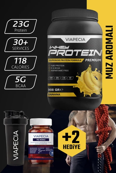 VİAPECİA Whey Protein Muz Aromalı Yüksek Proteinli 908 Gr Premium