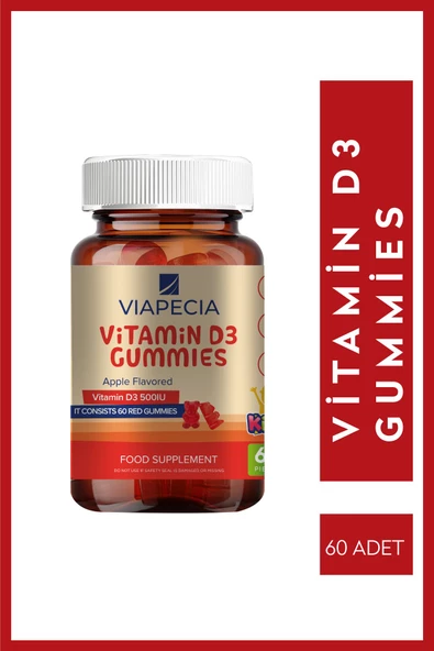 VİAPECİA Jelibon Formunda Vitamin D3 D Vitamini Eksikliği Çocuklarda Büyüme 60 Adet