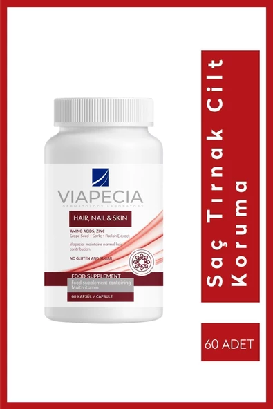 VİAPECİA Saç Cilt Tırnak Koruma Için Vitamin Takviye Edici Gıda 60 Tablet Çinko Selenyum & Folikasit