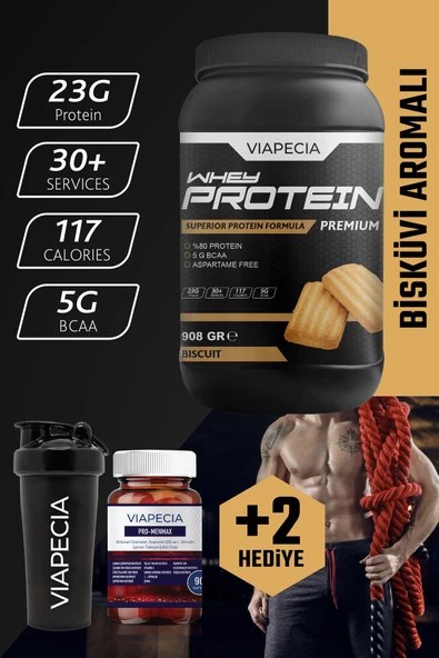 VİAPECİA Whey Protein Biskuvi Aromalı Bol Proteinli 908 Gr Premium