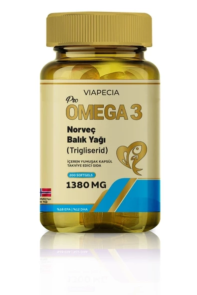 VİAPECİA Pro Omega 3 Norveç Balık Yağı (Trigliserid) 1380 Mg Takviye Edici Gıda 200 Adet