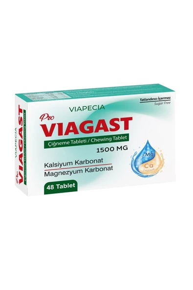 VİAPECİA Pro VİAGAST Çigneme Tableti 1500 mg Kalsiyum & Magnezyum Karbonat 48 Tablet