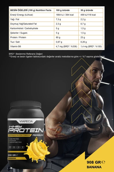 VİAPECİA Whey Protein Muz Aromalı Yüksek Proteinli 908 Gr Premium - 3