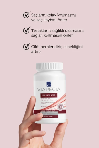 VİAPECİA Saç Cilt Tırnak Koruma Için Vitamin Takviye Edici Gıda 60 Tablet Çinko Selenyum & Folikasit - 4