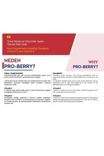 VİAPECİA Pro-berry Kaşıntı & Idrar Yolu Enfeksiyonları Turna Yemişi E & C Vitaminleri 60 Kapsül - Resim 3