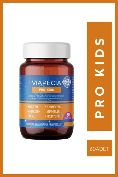 VİAPECİA PRO-KIDS Çocuk Vitamin & Mineral İştah Açıcı Kalsiyum B1-B2-B5-B6 Vitaminleri Laktaz 60 Ad