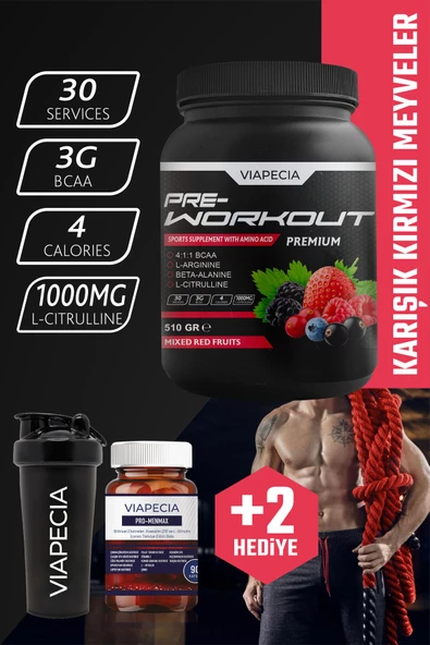 VİAPECİA Pre-Workout Premium Kırmızı Meyve Aromalı 510 Gram