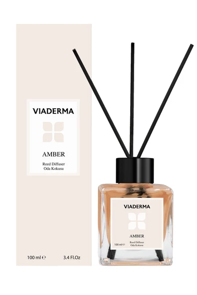 VİADERMA Kare Şişe Amber Esansı Bambu Çubuklu Oda Kokusu 100 ml