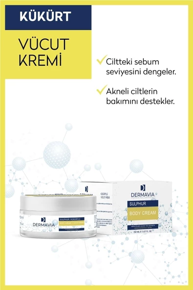 DERMAVİA Kükürtlü Vücut Kremi 150 ml Lekeli Cilt Uyuz, Akne & Egzamaya Karşı Krem Sebum Dengeleyici - 3