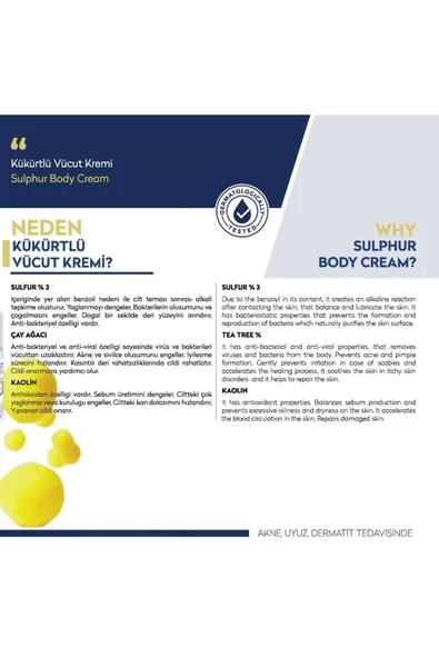 DERMAVİA Kükürtlü Vücut Kremi 150 ml Lekeli Cilt Uyuz, Akne & Egzamaya Karşı Krem Sebum Dengeleyici - 2